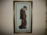 Wonderful framed needlework Geisha