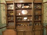 Large China cabinet full of silver and crystal (including Baccarat stem ware in lower left)...cabinet and baccarat SOLD