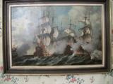 Interesting old oil on canvas of ships