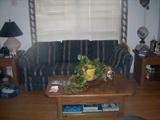 LARGE SOFA, COFFEE AND END TABLES.