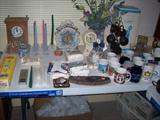 TABLES FULL OF GLASSWARE, POTTERY AND MISC ITEMS