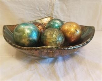 aqua & gold square bowl with balls