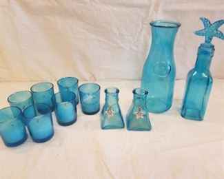 blue votives &  glass assortment