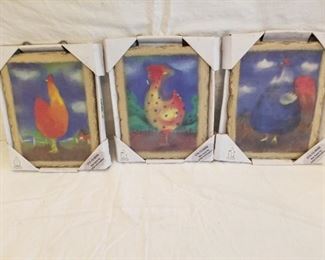 set of 3 roosters on tiles
