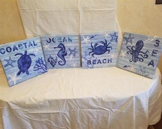 set of 4 ocean print canvases