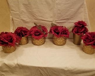 silk red roses in gold vases 7x available
