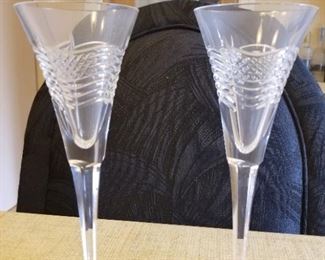 Waterford crystal champagne flutes w/flag- set of 2
