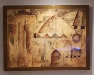 Lacquered heavy wall art in wood frame