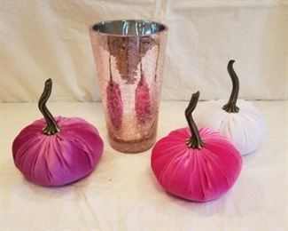 Velvet pumpkins & pink vase
