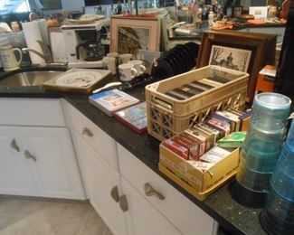 Various items on the basement kitchen counter