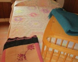 Twin bed, quilt, afghan  & bed tray