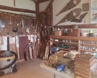 snow shoes, tools, baskets