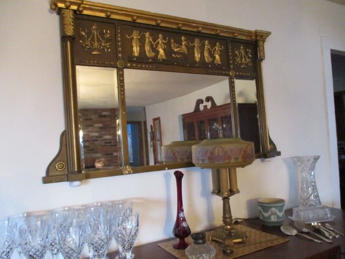 Fancy brass mirror, Lightolier table lamp