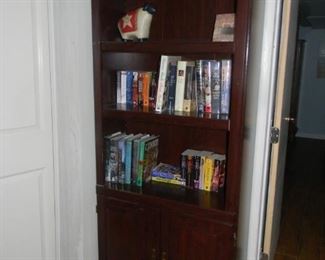 tall bookcase / books / craft tablets to color