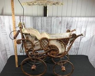 Ornate Cane Doll Buggy