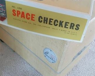 Vintage Pleasantime Space Checkers Mid Century Modern 3D Board Game RED Plastic