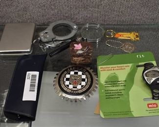 Lot of 9 Assorted Items | Keychain Accessories, Handcuffs (No Key), Heart Rate Monitor & More