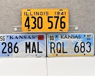 Lot of 3 License Plates | Kansas and Illinois