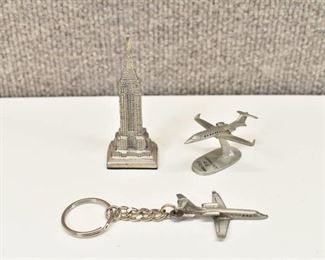 Lot of 3 Pewter Figures | Learjet 45 Figure, Learjet 60 Keychain, Empire State Building