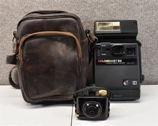 Vintage Colorburst 50 Kodak Instant Camera, Baby Brownie Camera, Perrin Camera Bag