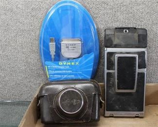 2 Vintage Cameras, Camera Case, Dynex USB to Parallel Converter Cable in Box