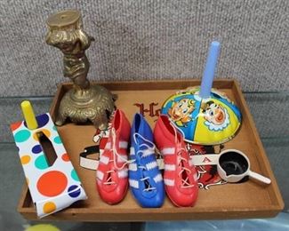 Lot of 9 Vintage Toys | Noisemakers, Cherub Figurine & More