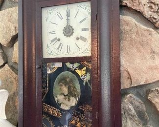 Waterbury Clock with Original Decorated Glass