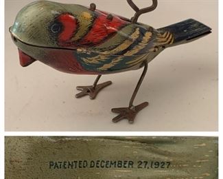 1927 Patent Tin Litho Wind Up Bird