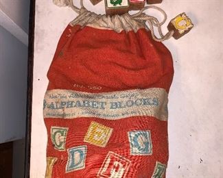 Vintage Wooden Alphabet Blocks in Bag