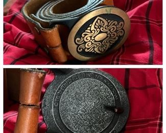 Tech-Ether Guild 1978 Brass Belt Buckle/Leather Belt