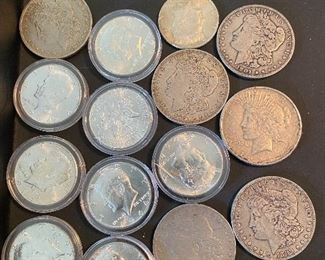 Silver Dollars, Silver Half Dollars, Silver Quarters, Silver Dimes, Wheat Pennies, Tokens and Foreign Coins 
