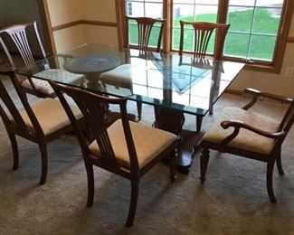 Wooden Pedestal Glass Top Table