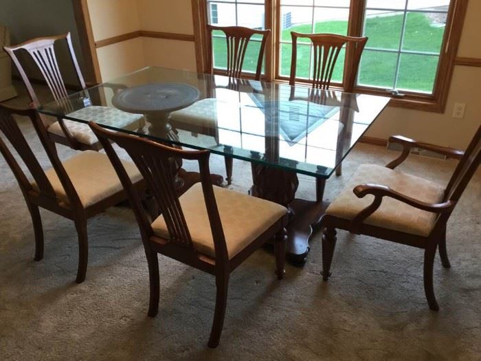 Wooden Pedestal Glass Top Table