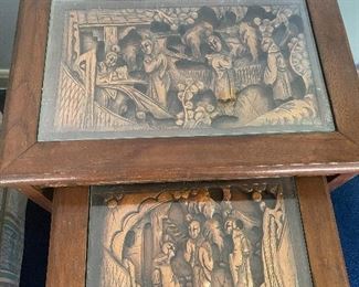 Chinese Hand Carved Nesting Tables, Scenes 