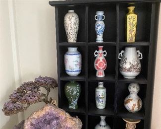 Amethyst Cluster Tree,  Rocks, Set Collection Small Chinese Vases./with Shelf 