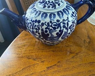 Hand Painted Blue Embossed Tea Pot