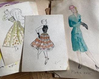 1940's Vintage Hand Drawn Sketches Fashion