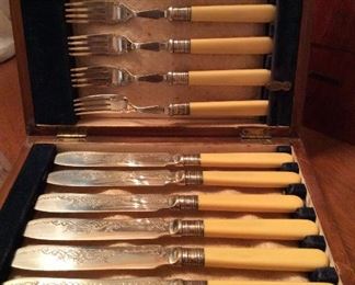 ivory handle fork and knife set
