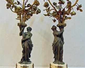 Pair bronze marble candelabra