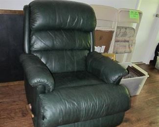 Green leather recliner.