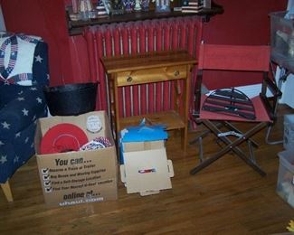 DIRECTOR'S CHAIR, PINE ONE-DRAWER STAND & MISC.