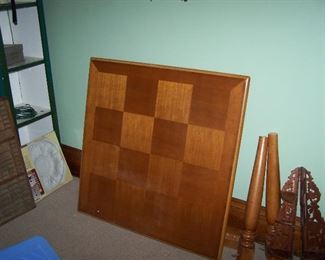 PARQUET-TOP TABLE--PRESENTLY HAS THE LEGS RE-ATTACHED!