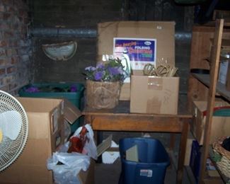 OAK TABLE, FAN & MISC.