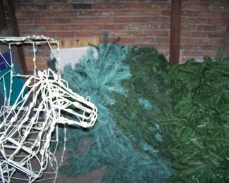 LIGHTED HORSE & SLEIGH & ARTIFICIAL TREES