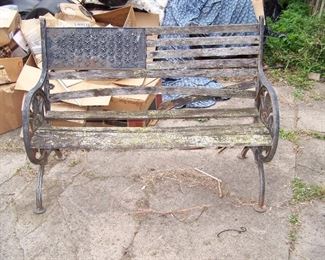 PATRIOTIC YARD BENCH FRAME--NEEDS NEW SLATS.  THERE ARE TWO OF THESE