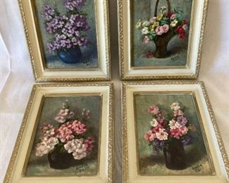4 Original Floral Paintings