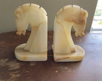 Mid Century Modern Marble Onyx Horse Bookends