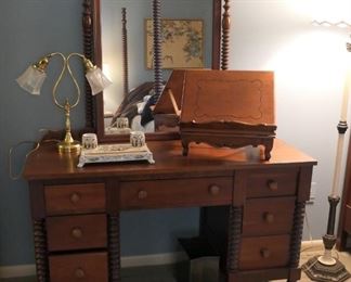 vanity with spool design, Capodimonte desk set, adjustable book stand