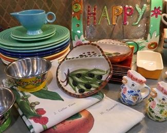 Fiesta ware and colorful serving pieces.