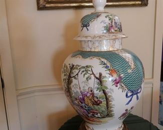 Very large porcelain urn, Continental. 26"h